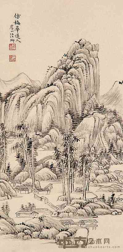 陆抑非 山水 立轴 52×25cm